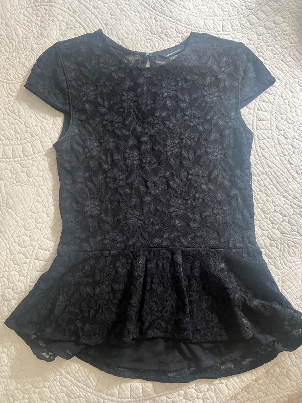 Moda International Black Floral Lace Peplum Top